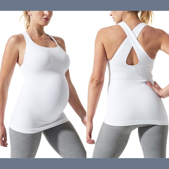 NWT $72 Blanqi White SportSupport Maternity Support Crossback Tank [ SZ L ] 3109 - Picture 1 of 12
